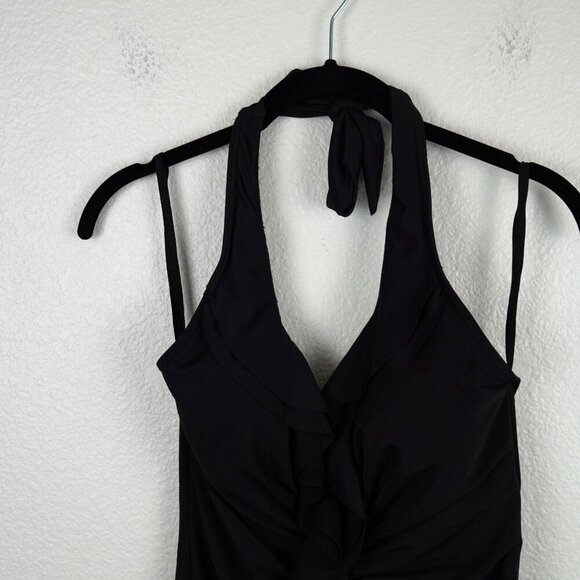Miraclesuit Black One-Piece Swimsuit Size 12 Halter Ruffle Front Shaping Swimwea - Picture 2 of 11
